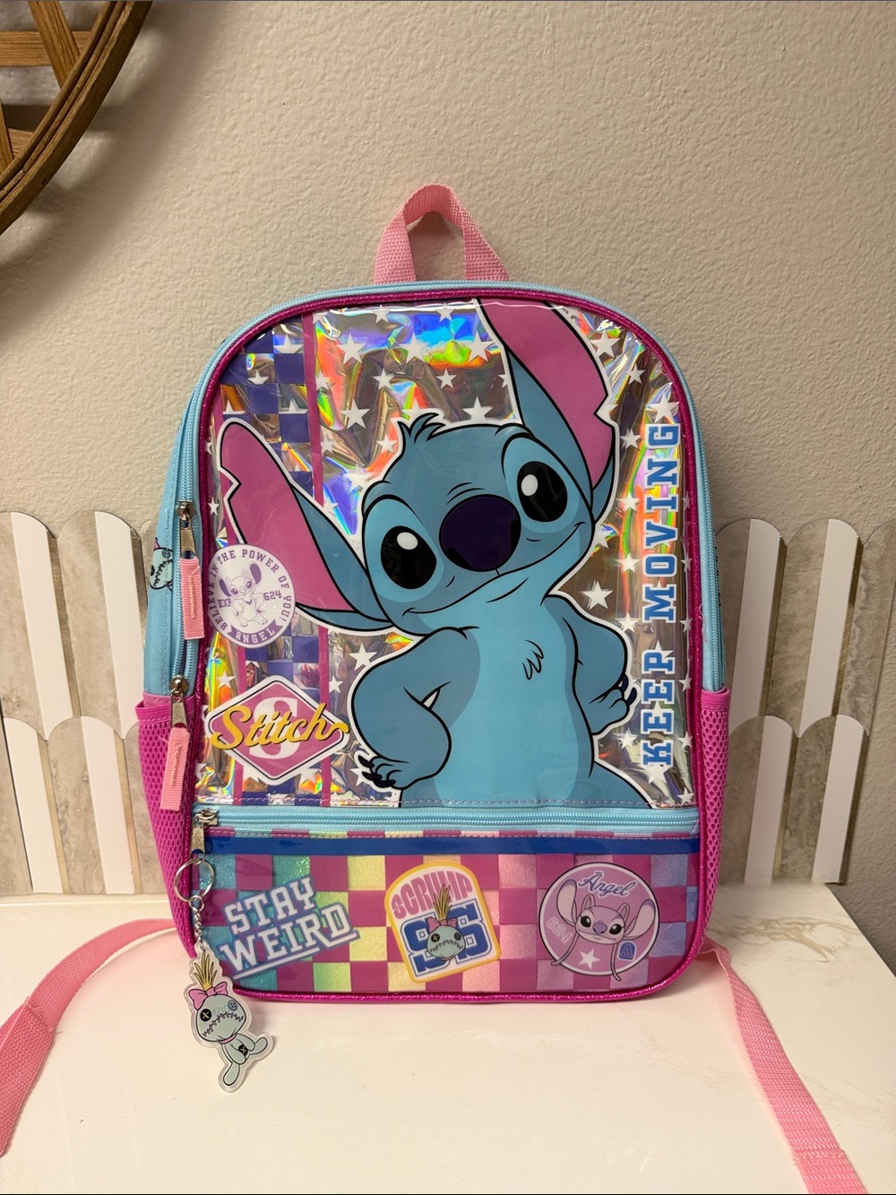 NWT Disney Stitch Holographic Kids Backpack - Pink & Blue